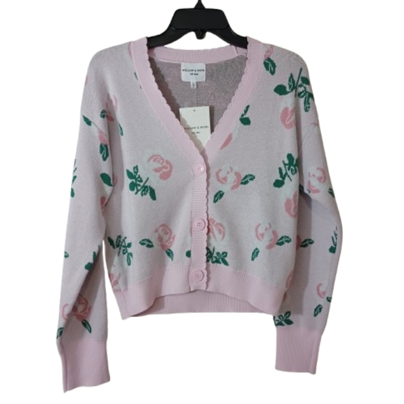 Floral Pink Rose Print Cardigan Sweater Button Front Top Size Small Women's - Picture 5 of 13
